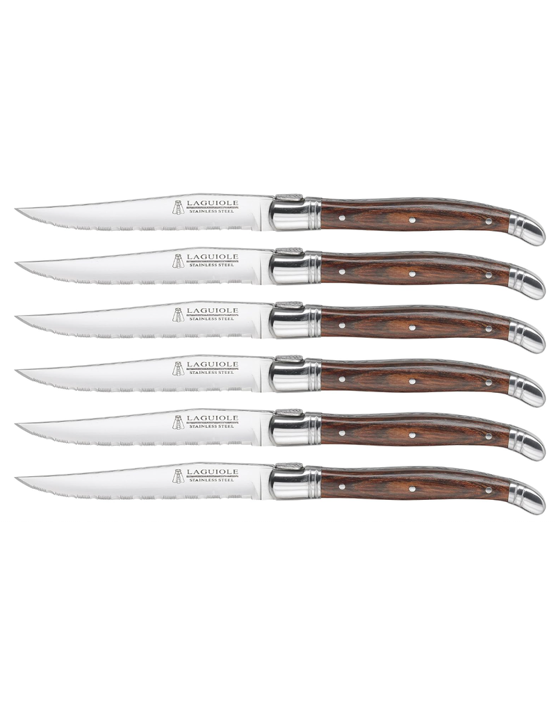 Trudeau Laguiole Serrated Steak Knives with Pakkawood Handles, Set of 6