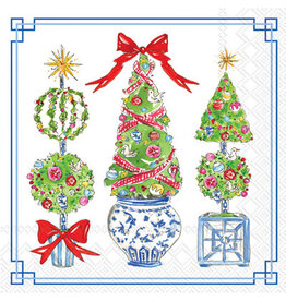 Boston International Holiday Cocktail Napkins, Bright Topiaries, 20x