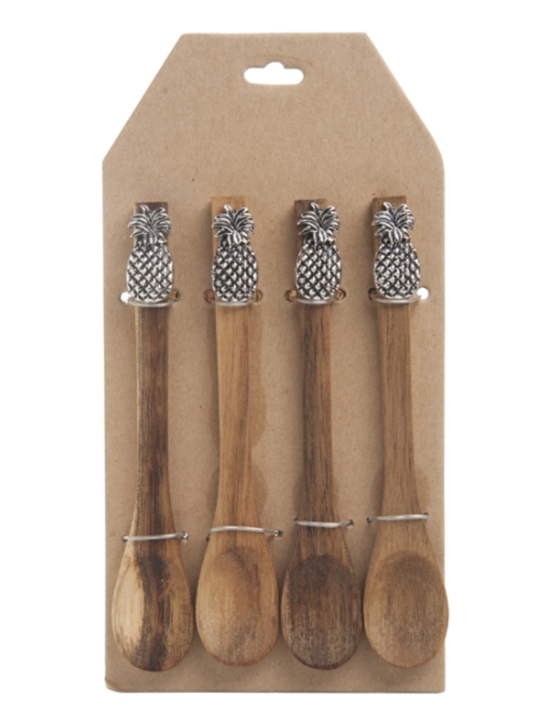 Beachcombers Pineapple Spoons, Wood, Set of 4