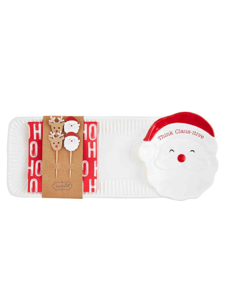 Mudpie Holiday Appetizer Plate,Napkins,Picks  Santa CLAUSE-ITIVE