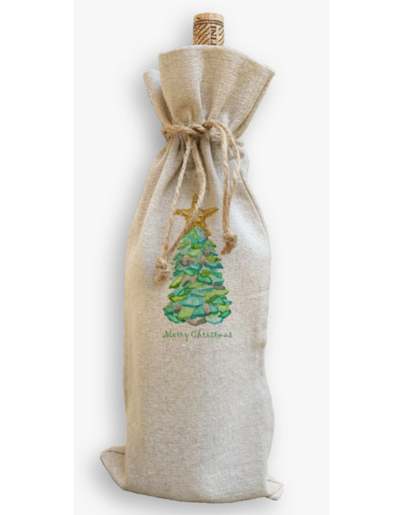 Holiday Wine Bag, Sea Glass Christmas Tree