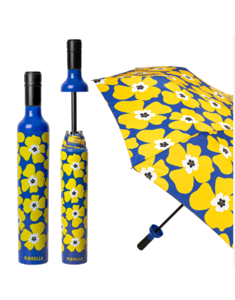 Vinrella Wine Bottle Umbrella - Nikki On Blue, Yellow Flowers
