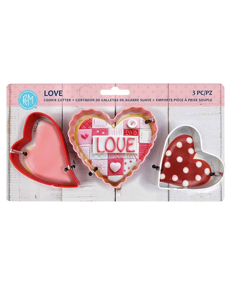R&M International Valentine Love Cookie Cutters, 3pc Color Set, rm