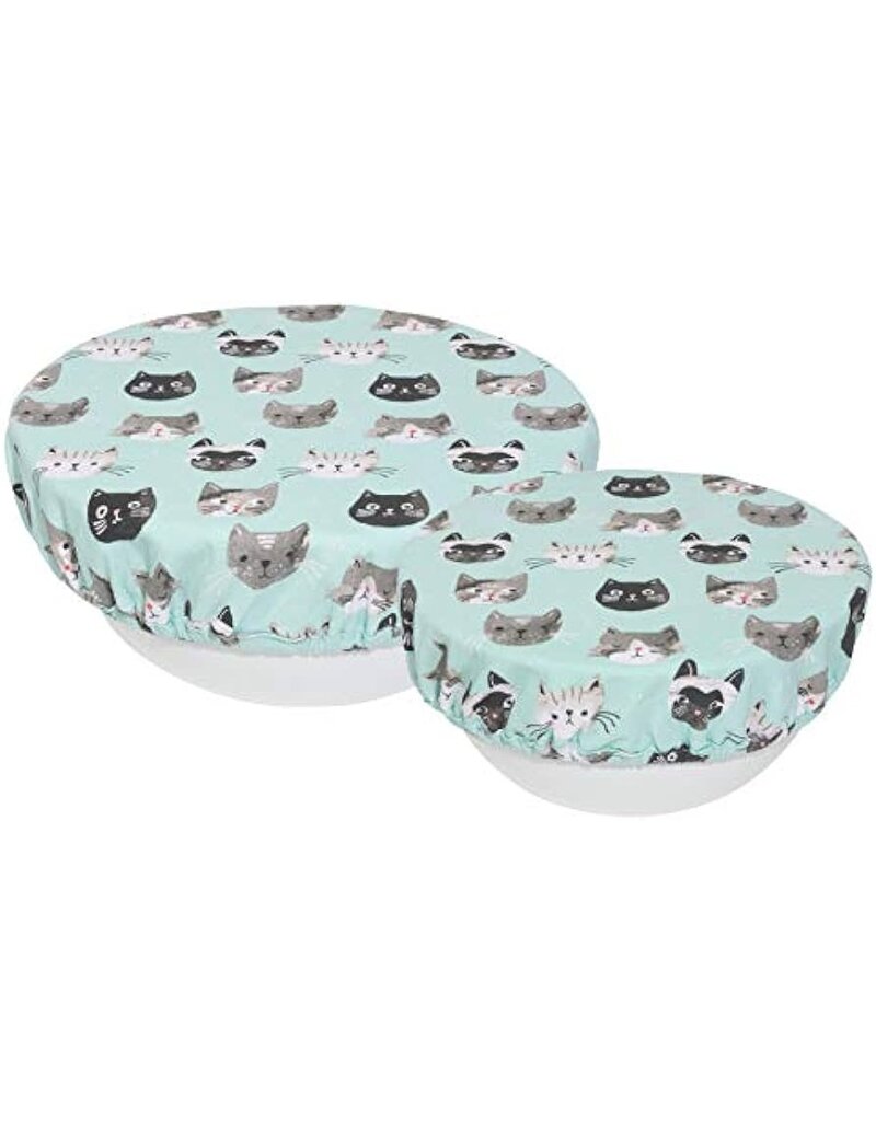 Now Designs Save-It Reusable Bowl Covers, Cats Meow, Set of 2, pale blue