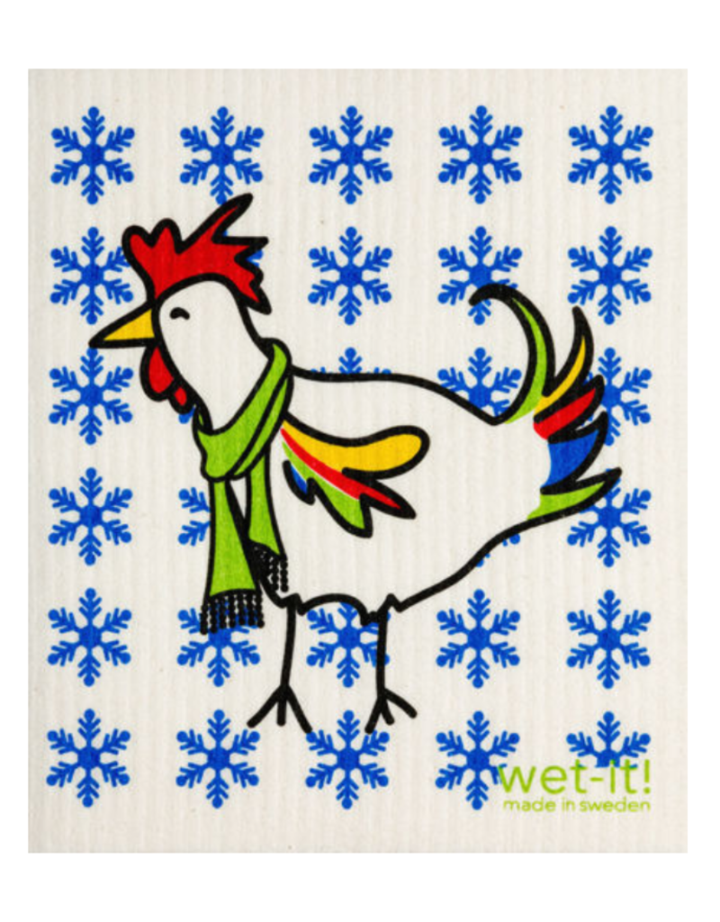Wet-It Holiday Swedish Dish Cloth Rooster and Snowflakes