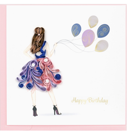 Greeting Card, Quill - Birthday, Girl With Balloons, 6x6