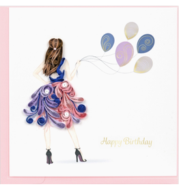 Quilling Card Greeting Card, Quill - Birthday, Girl With Balloons, 6x6