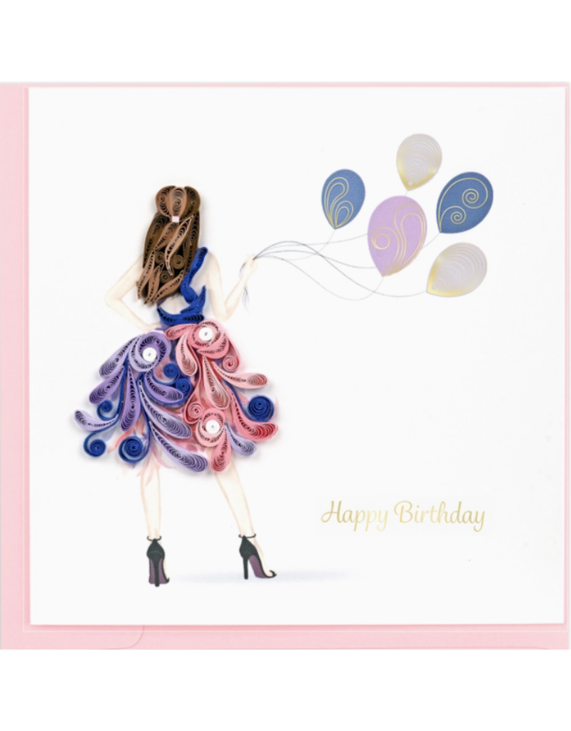 Greeting Card, Quill - Birthday, Girl With Balloons, 6x6