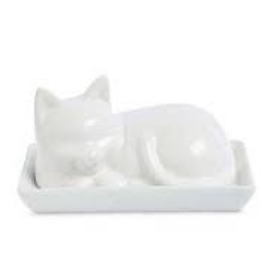 Harold Imports Cat Butter Dish, white porcelain