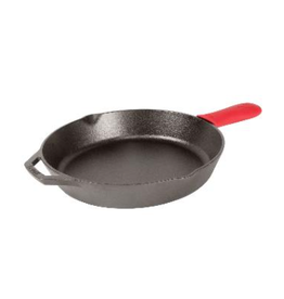 Lodge Cast Iron Skillet 12'' with red silicone hand holder, Preseasoned ciw