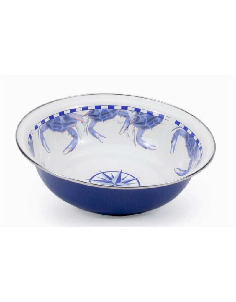 Golden Rabbit Blue Crab BOWL, 13.5", Enamelware