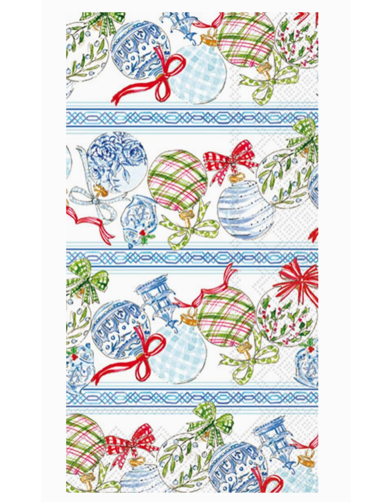 Boston International Holiday Guest Towel, Blue Ornaments, Set of 16