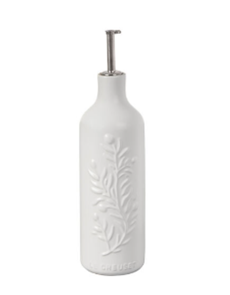Harold Imports White Porcelain Olive Oil Bottle With Embossed Olive Branch
