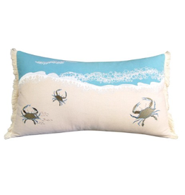 Rightside Design Crab in Waves Pillow - Indoor Cotton Lumbar, 13x26 disc