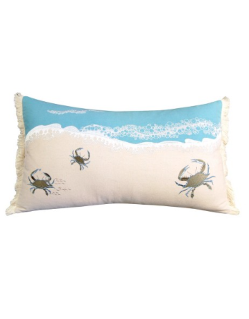 Crab in Waves Pillow - Indoor Cotton Lumbar, 13x26