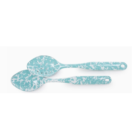 Golden Rabbit Sea Glass Blue Serving Spoon Set, 12", Enamelware