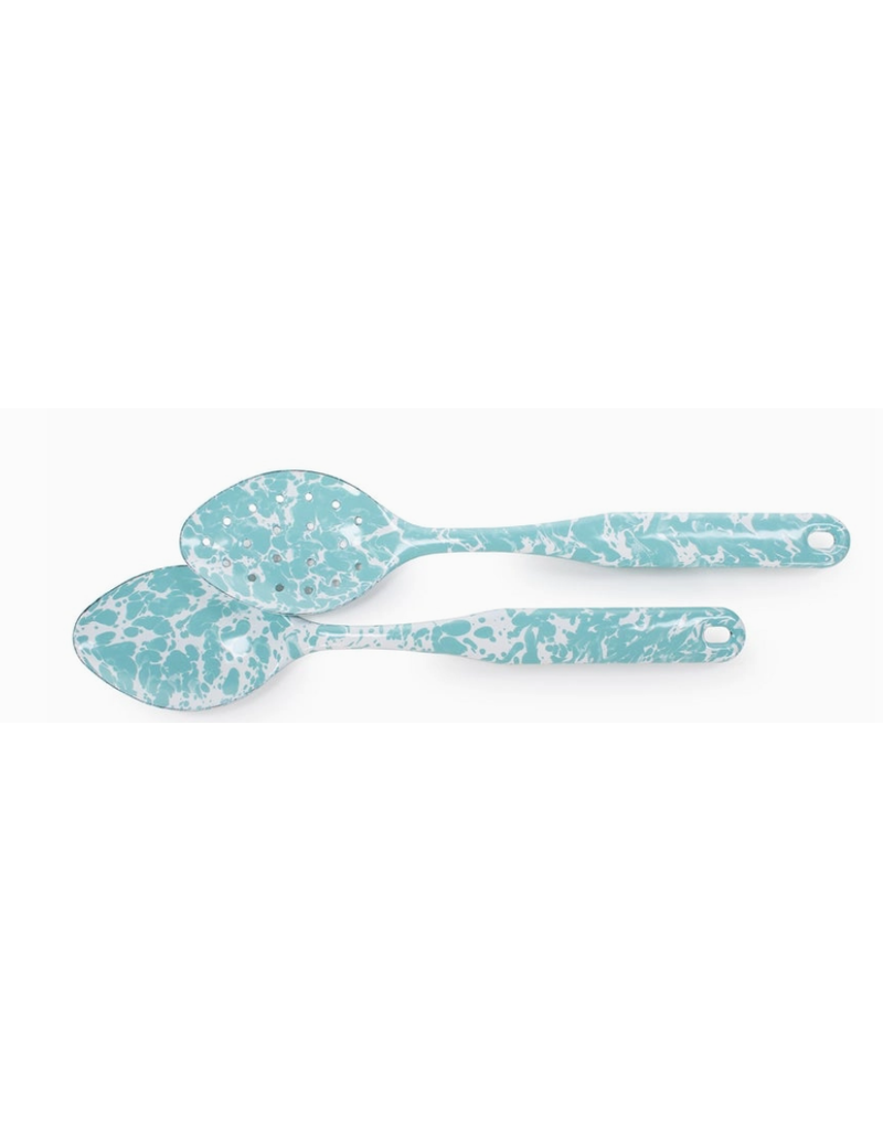 Golden Rabbit Sea Glass Blue Serving Spoon Set, 12", Enamelware