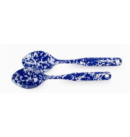 Golden Rabbit Cobalt Blue Swirl Serving Spoon Set, 12", Enamelware