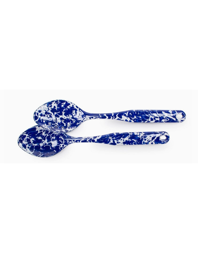 Golden Rabbit Cobalt Blue Swirl Serving Spoon Set, 12", Enamelware