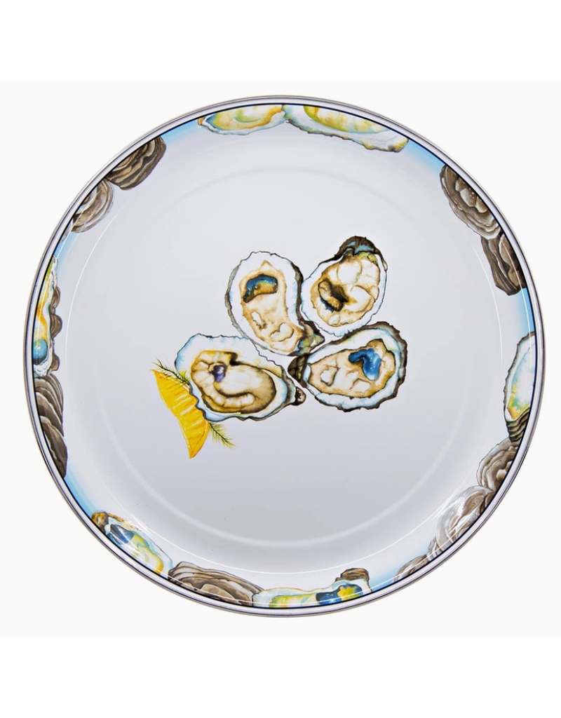 Golden Rabbit Oyster Medium TRAY/PLATTER, 15.5" round, Enamelware