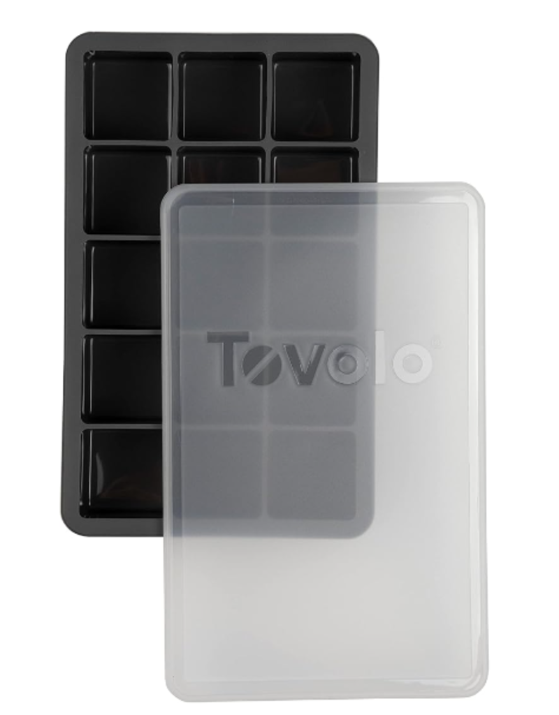 Tovolo Perfect Ice Cubes Tray with Lid, Charcoal Gray, 15x1.25"Cubes