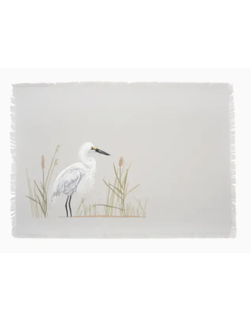 Embroidered WHITE EGRET on Beach Placemat