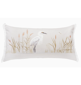 White Egret Pillow - Indoor Cotton Lumbar, 13x26