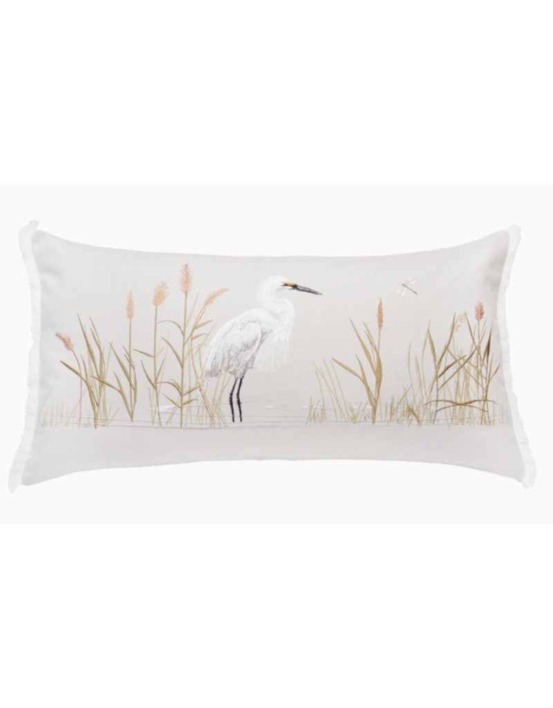 White Egret Pillow - Indoor Cotton Lumbar, 13x26