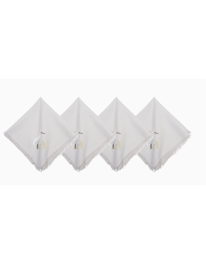 Embroidered WHITE EGRET Cotton Napkins, Set of 4