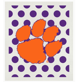 Wet-It Swedish Dish Cloth Clemson/Dog/Tiger Paw, Purple Polka Dots