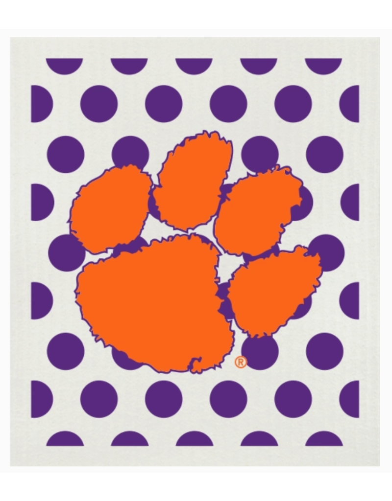 Wet-It Swedish Dish Cloth Clemson/Dog/Tiger Paw, Purple Polka Dots