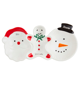 Mudpie Holiday Triple Dip Tray, Santa Gingerbread Snowman, 11"