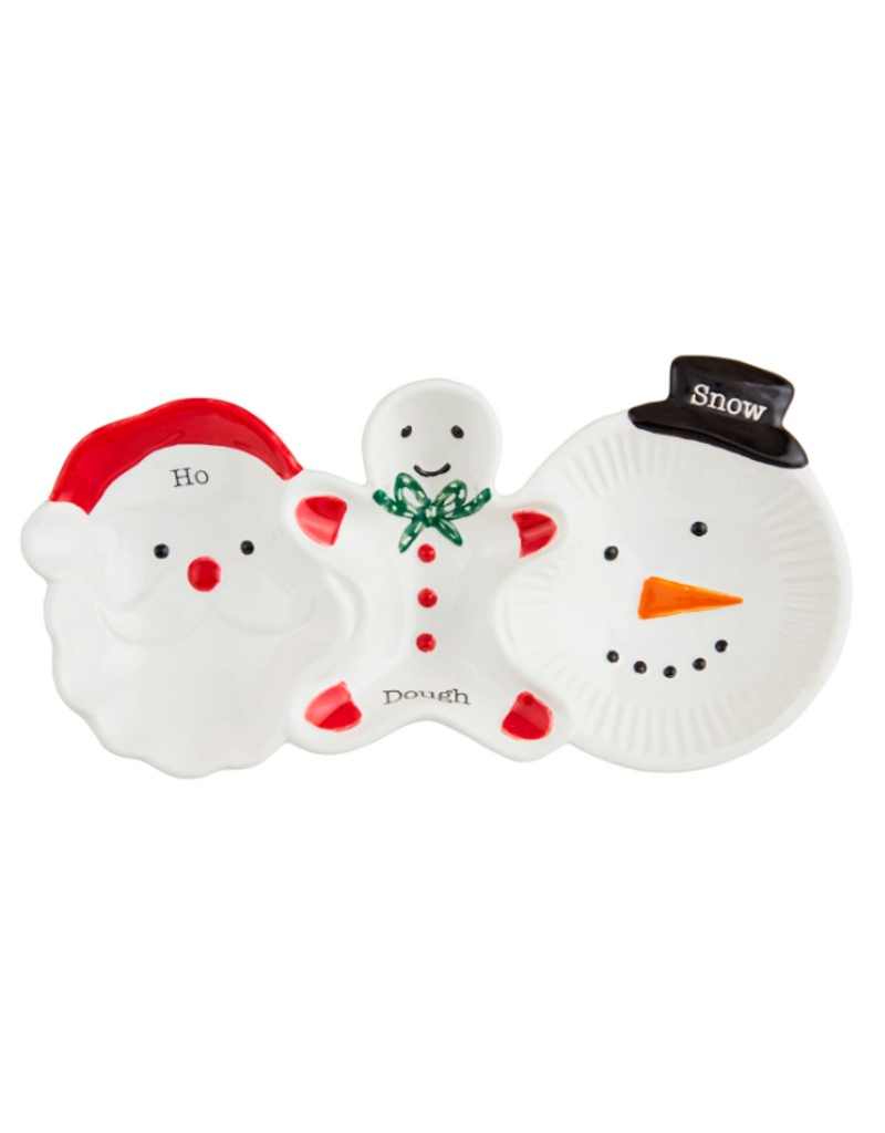 Mudpie Holiday Triple Dip Tray, Santa Gingerbread Snowman, 11"