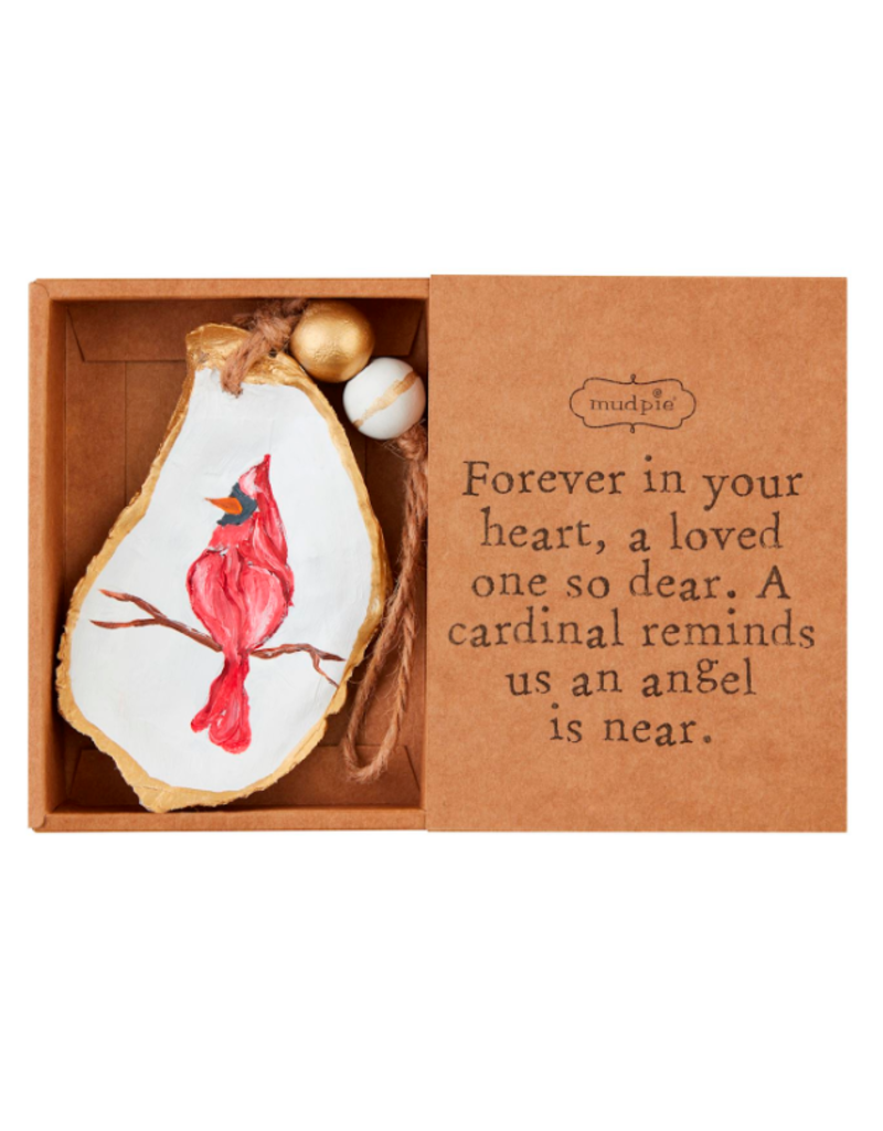 Mudpie Holiday Ornament, Handpainted Cardinal Oyster Shell