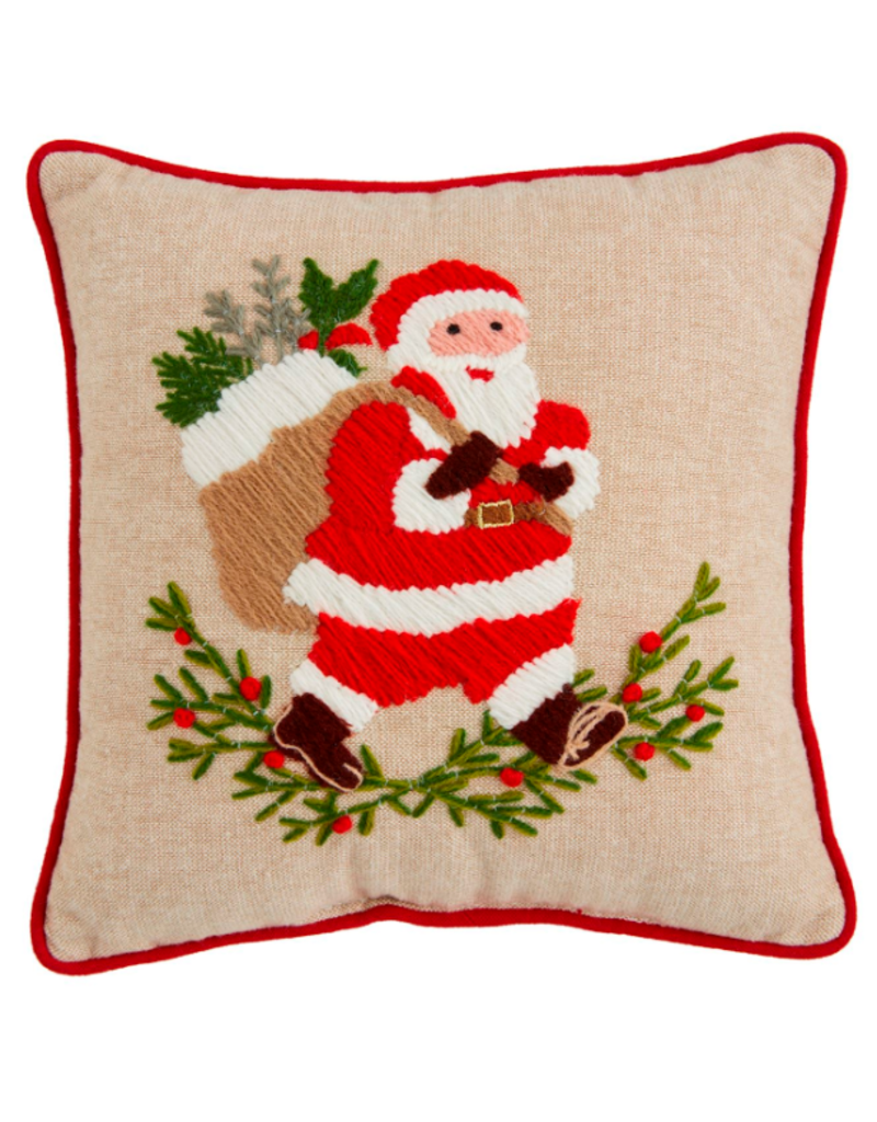 Mudpie Holiday Mini Pillow, Embroidered Santa