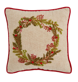 Mudpie Holiday Mini Pillow, Embroidered Wreath