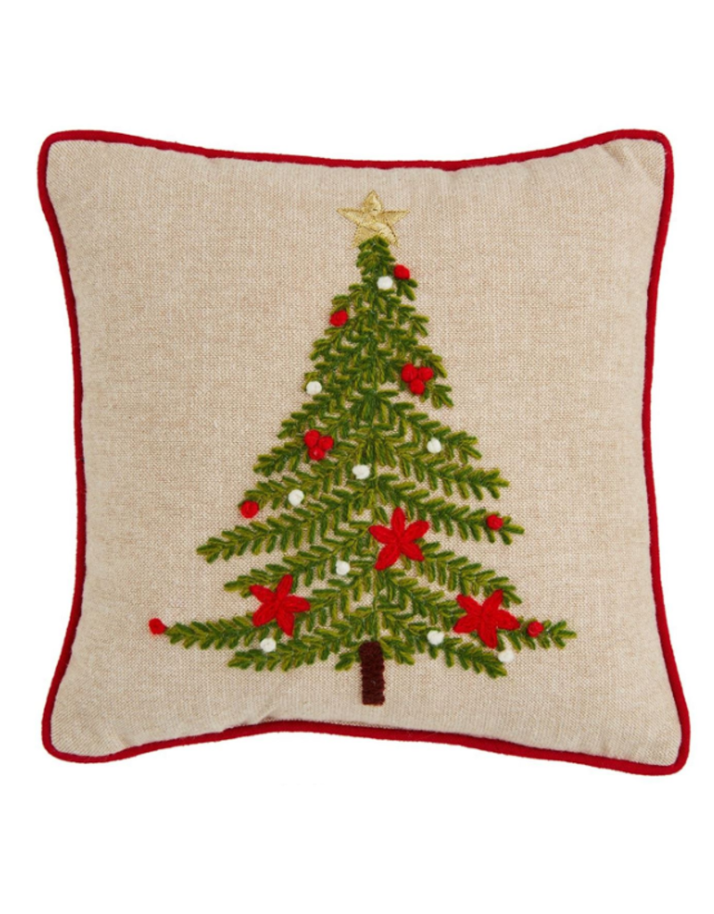 Mudpie Holiday Mini Pillow, Embroidered Christmas Tree