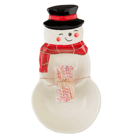 Mudpie Holiday Snowman Double Dish with Toothpicks, 11"