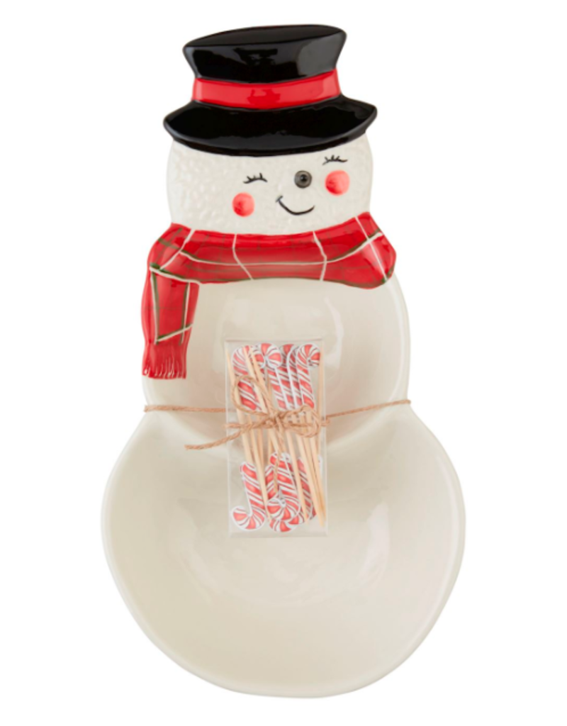 Mudpie Holiday Snowman Double Dish with Toothpicks, 11"