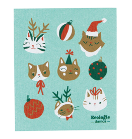 Now Designs Holiday Swedish Dish Cloth Cats Let it Meow, teal now