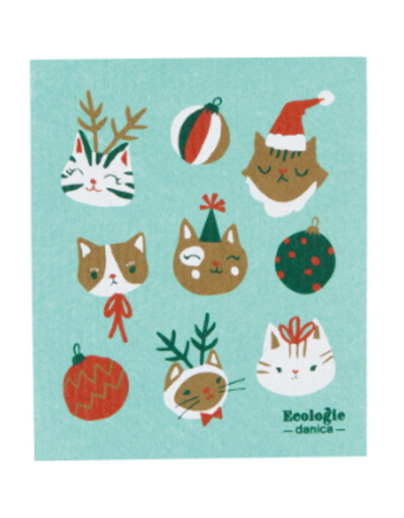 Now Designs Holiday Swedish Dish Cloth Cats Let it Meow, teal now