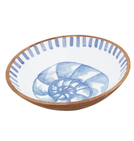 Now Designs Mango Wooden Bowl, Enamel Interior, white shell, 14"