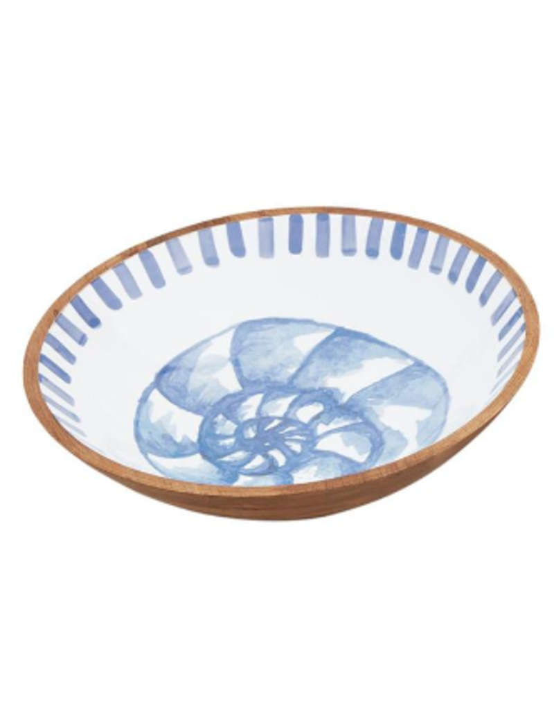 Now Designs Mango Wooden Bowl, Enamel Interior, white shell, 14"