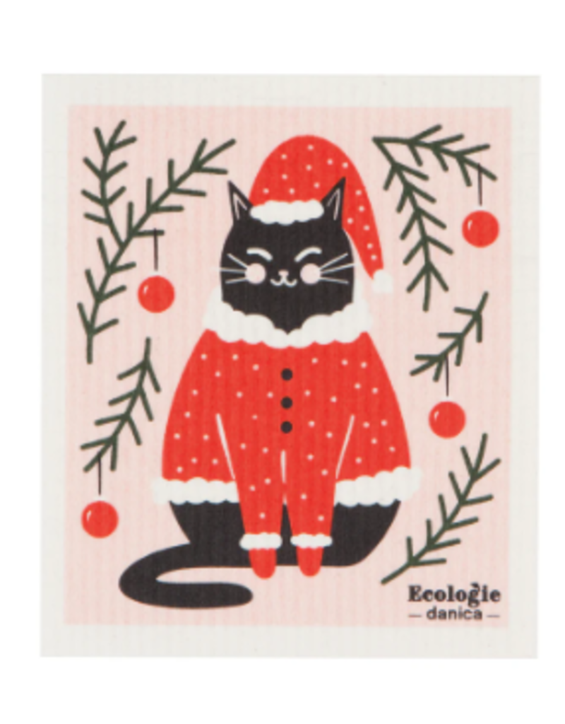 Now Designs Holiday Swedish Dish Cloth Santa Paws Black Cat now