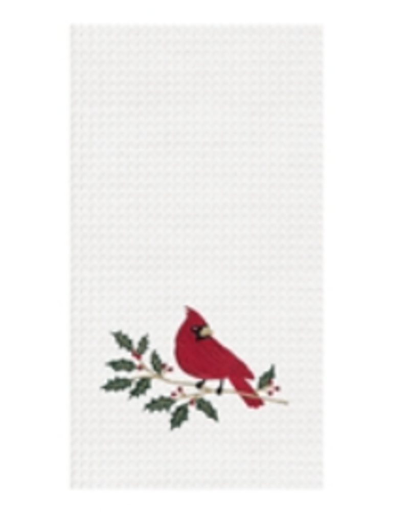 C and F Home Holiday Dish Towel, Cardinal Holly, waffle weave