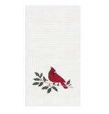 C and F Home Holiday Dish Towel, Cardinal Holly, waffle weave