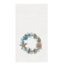 C and F Home Holiday Dish Towel, Coastal Wreath, waffle weave