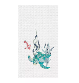C and F Home Towel, Sea Turtle Sound w/orange fish, waffle weave