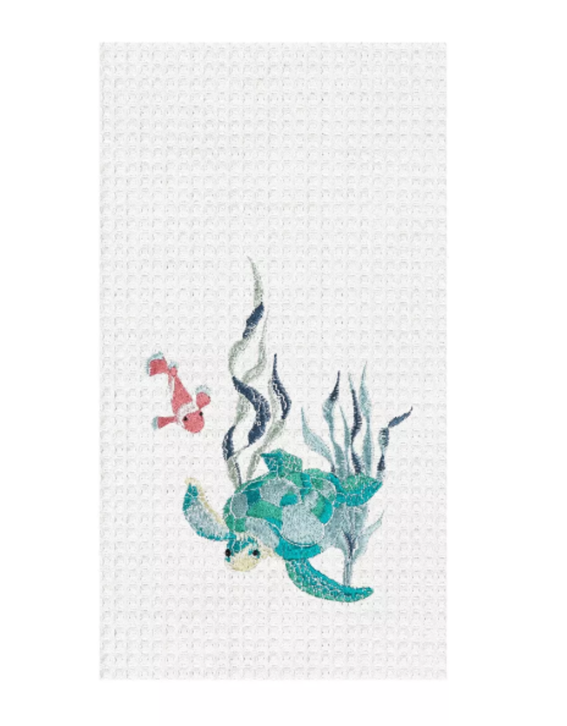 C and F Home Towel, Sea Turtle Sound w/orange fish, waffle weave