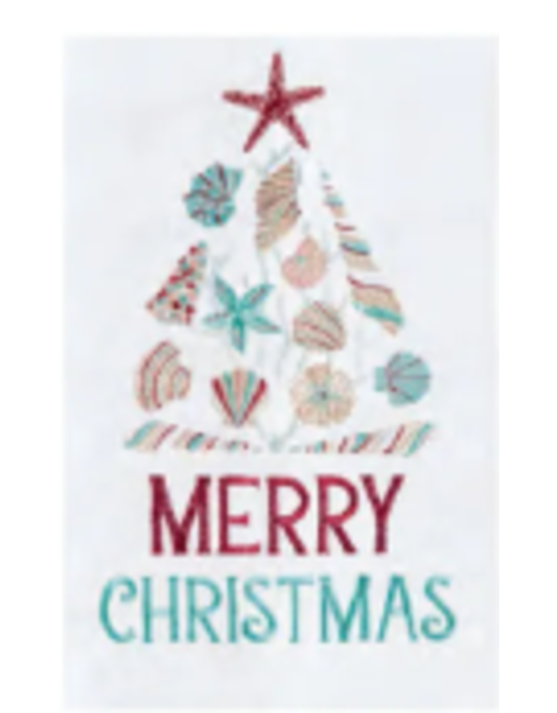 C and F Home Holiday Dish Towel, Merry Christmas Shell Boat, floursack*